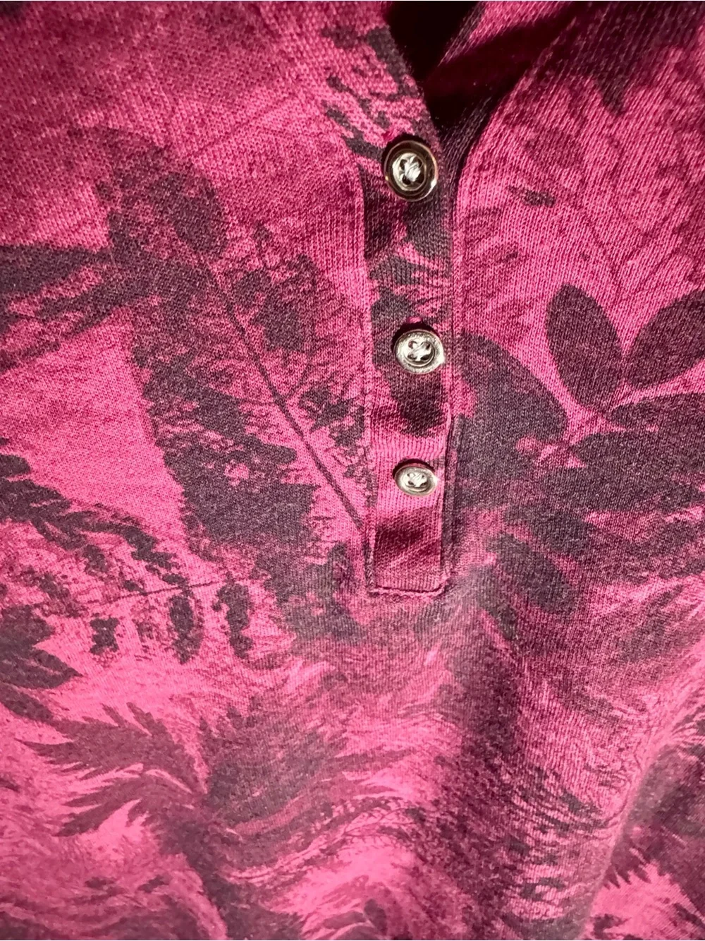 Karen Scott Burgundy Leaf Print Henley Top 3/4 Sleeve Size L